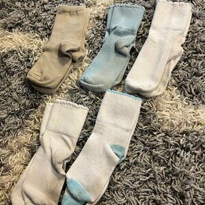 Lot of 5 Pairs of Socks (White, Brown, and Blue) (10 Socks) Girls Size 5 - 6 1/2
